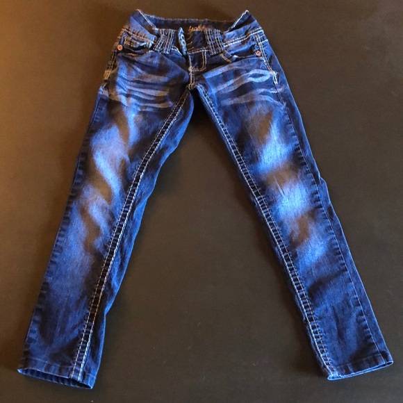 Girls size 0 Jeans Angels Distressed Blue double stitched Stretch faded pants - Picture 1 of 7